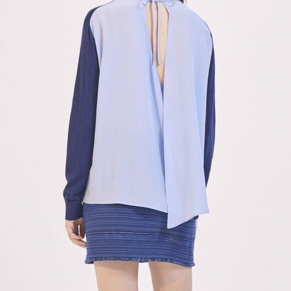 Sandro Navy Blue Tie Back Sweater Baby Blue Silk Open Back 1 S - Picture 2 of 10